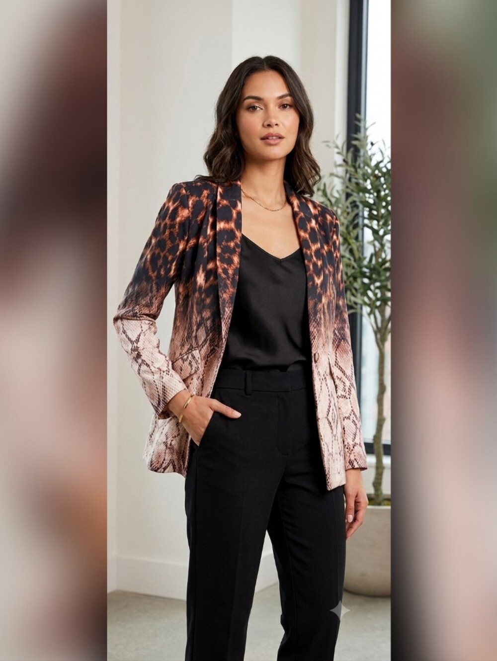Lizette Collection Women's Ombre Snake-Print Blazer - Black & Brown